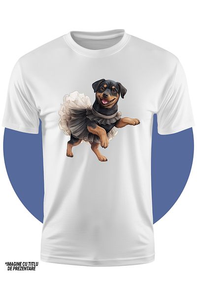 StoryGift Romania Tricou Copii Cu Un Catel Rottweiler Care Danseaza, Se Simte Bine, Ilustratie, Miscari, Pen