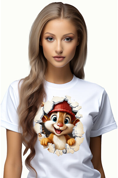 StoryGift Romania Tricou Femei Cu Un Pui De Veverita Care Scoate Capul Printr...