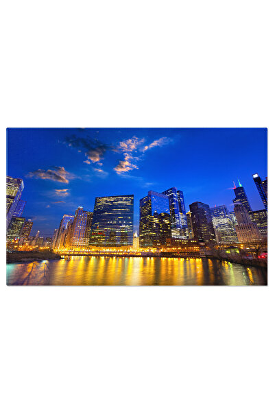 StoryGift Romania Tablou Canvas Skyline-ul Si Raul Chicago America, Arhitectu...