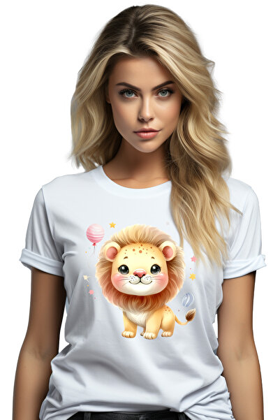 StoryGift Romania Tricou Femei Cu Un Leu Micut, Ilustratie, Balon, Stelute, R...