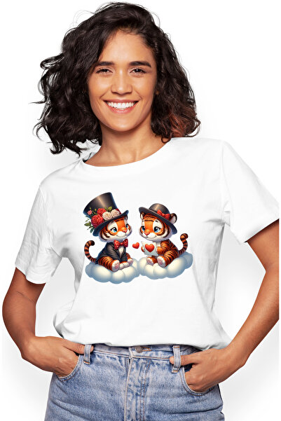 StoryGift Romania Tricou Femei Cu 2 Tigri Care Stau Pe Norisori, Ilustratie, ...