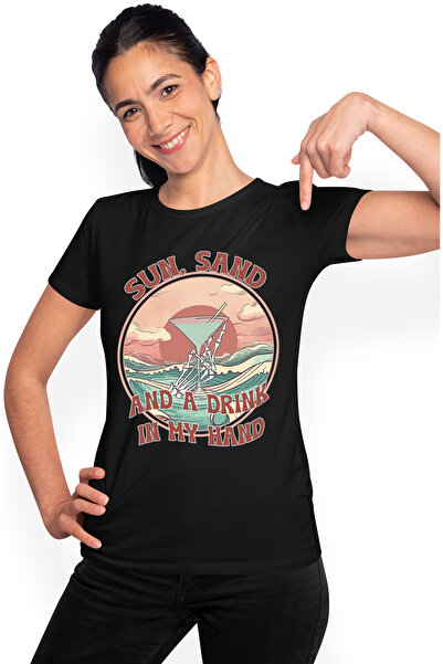StoryGift Romania Tricou Femei Cu Mesajul "sun, Sand And A Drink In My Hand",...