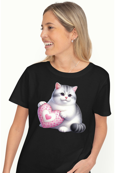 StoryGift Romania Tricou Femei Cu O Pisicuta Care Tine O Inimioara In Brate, ...