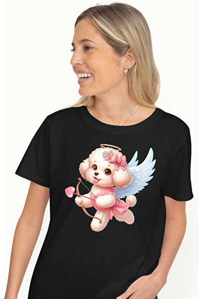 StoryGift Romania Tricou Femei Cu Un Catelus Vesel, Imbujorat, Cu Aripi, Trage Cu Arcul, Sageata F Blk_l