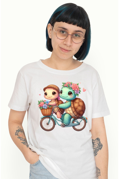 StoryGift Romania Tricou Femei Cu 2 Broaste Testoase Care Merg Cu Bicicleta, ...