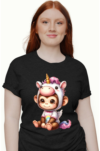 StoryGift Romania Tricou Femei Cu O Maimutica Costumata In Unicorn, Ilustratie, Hanorac, Jucausa, Blk_m