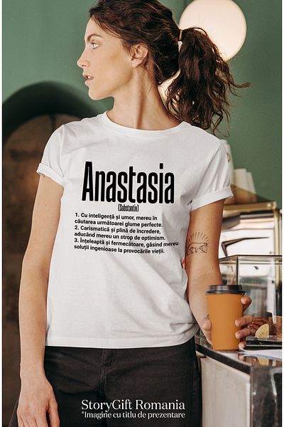 StoryGift Romania Tricou Femei Cu Numele Anastasia, Si Mesaj Motivational, Glumeata, Carismatica, Wht_m