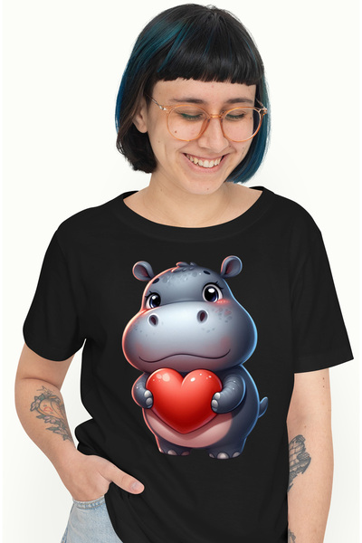StoryGift Romania Tricou Femei Cu Un Pui De Hipopotam, Ilustratie, Tine O Ini...