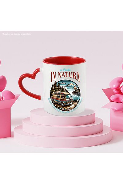 StoryGift Romania Caravan in the forest blue lacquer mug Family-nature, 330ml, Ceramic with Heart Handle, With,STG