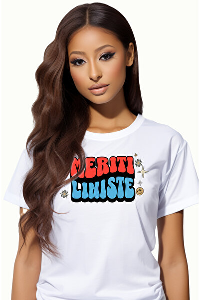 StoryGift Romania Tricou Femei Meriti Liniste, Cu Imprimeu Pe Fata, 100% Bumb...