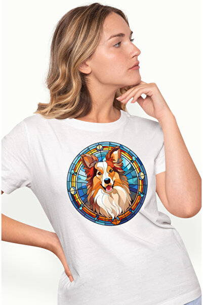 StoryGift Romania Tricou Femei Cu Un Caine In Stil Mozaic, Ilustratie, Sticla...