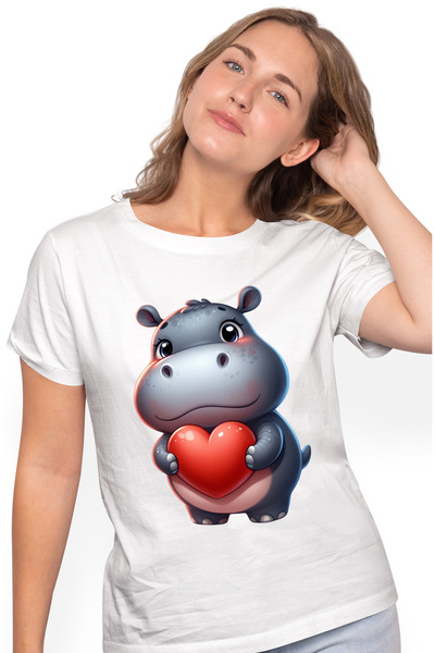 StoryGift Romania Tricou Femei Cu Un Pui De Hipopotam, Ilustratie, Tine O Ini...