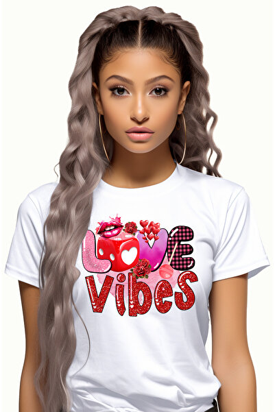 StoryGift Romania Tricou Femei Cu Mesajul "love Vibes", Buze, Zar, Inimioare ...