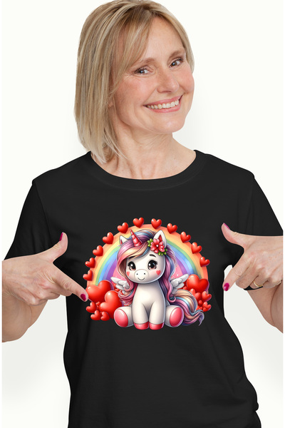 StoryGift Romania Tricou Femei Cu Un Unicorn Vesel, Inimioare, Floricica, Imb...