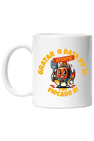 StoryGift Romania Cana Iubitorii De Gratar O Dat Ape Zi In Fiecare Zi, 330ml, Ceramic Cu Maner Alb, Cu Maner Alb Stg