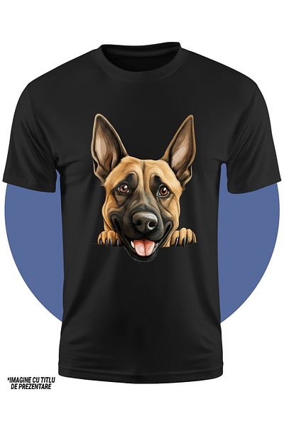 StoryGift Romania Tricou Copii Cu Un Caine Lup Care Se Uita Peste Gard, Ilustratie, Limba Scoasa, Isi Asteap