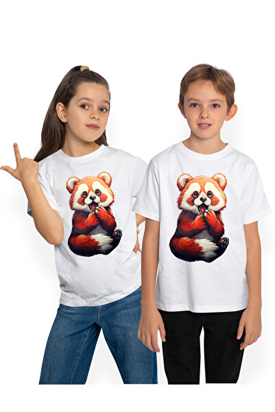 StoryGift Romania Tricou Copii Cu Un Urs Panda Rosu Socat, Ilustratie, A Vazu...