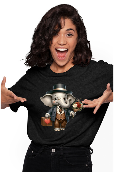 StoryGift Romania Tricou Femei Cu Un Elefant La Costum Care Tine Un Buchet Cu...