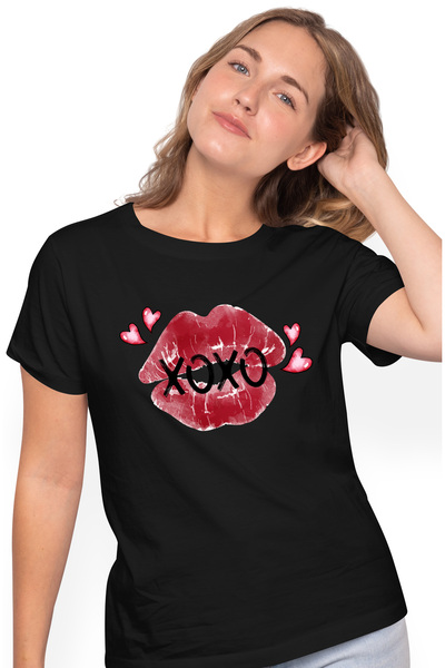 StoryGift Romania Tricou Femei Cu Mesajul "xoxo", Buze, Sarut, Pupic, Inimioa...