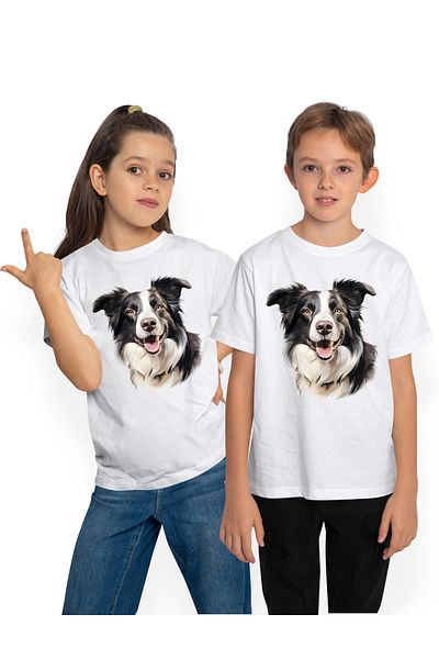 StoryGift Romania Tricou Copii Cu Un Caine Jucaus, Ilustratie, Bucuros, Pentru Iubitorii De Caini, Blanos, A