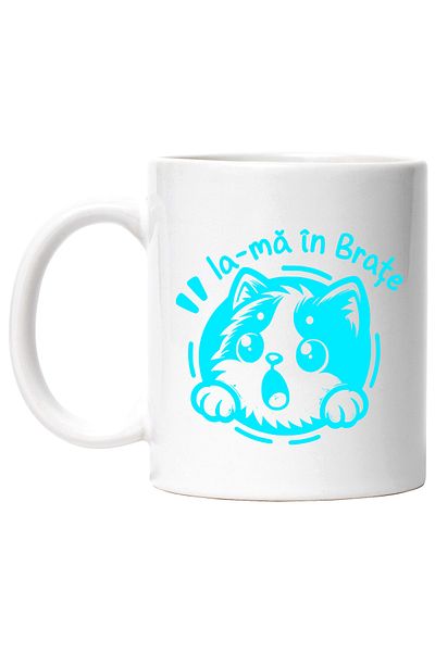 StoryGift Romania Cana Pisica Mica Cu Ochii Mari Animal Blanos Text Ia-ma In Brate Pui Motan, 330m, Cu Maner Alb Stg