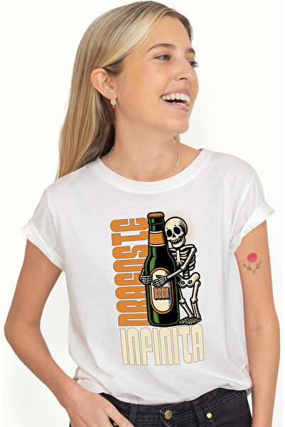 StoryGift Romania Tricou Femei Dragoste Infinita , Pentru Totdeauna Schelete Bere Cu Imprimeu Pe F Wht_l