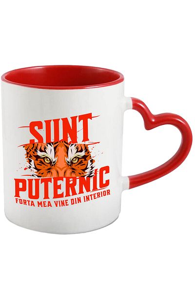 StoryGift Romania Mug with Angry Tiger Eyes Motivational Message I Am Strong My Strength Comes From I, With Heart Handle