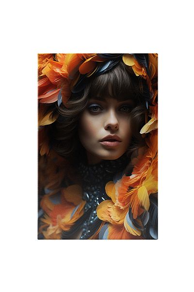 StoryGift Romania Tablou Canvas: Frumusete Cu Pene Brunet, Par Saten, Lucrari De Arta, Costum, Accesoriu De Moda