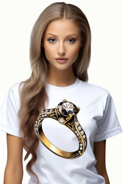 StoryGift Romania Tricou Femei Cu Un Inel Cu Pietre Pretioase, Aur, Diamant, Nepretuit, Scump, Val Wht_l