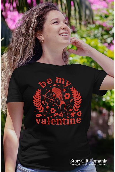 StoryGift Romania Tricou Femei Cadou De Ziua Indragostitiilor, Pentru El Si Ea, 14 Februarie Cu Me Blk_m