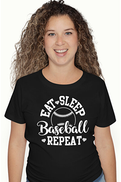 StoryGift Romania Tricou Femei Cu Minge De Baseball Si Mesajul "eat Sleep, Ba...