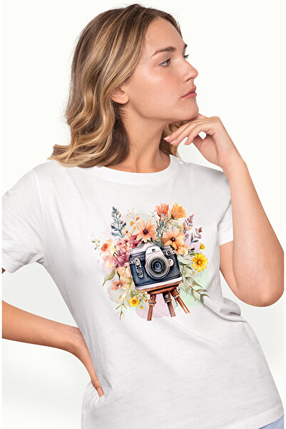 StoryGift Romania Tricou Femei Cu Un Aparat De Fotografiat Cu Multe Flori, Il...