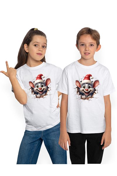 StoryGift Romania Tricou Copii Cu Un Soricel Cu Caciula De Craciun, Ilustratie, Sarbatoare Alaturi De Cei Dr
