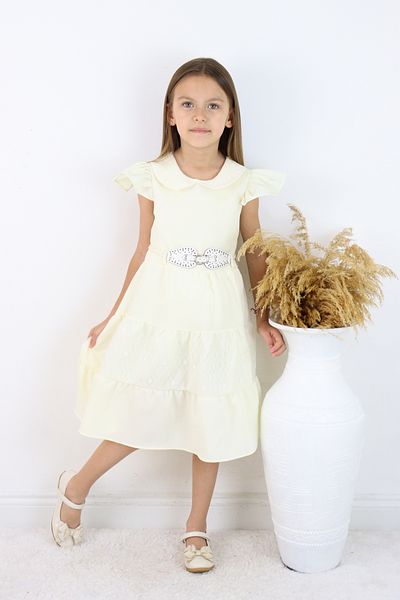 FESSHERA 👗   Set rochie și curea pentru fete cu guler din dantelă cu volane - Design special 👗   (cadou geantă)