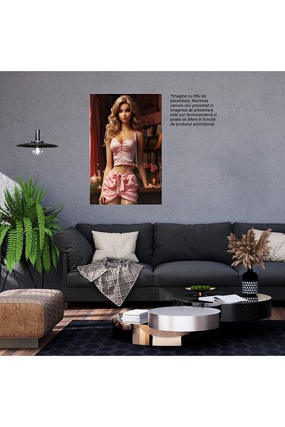 StoryGift Romania Tablou Canvas: Frumusețea În Nuanțe De Roz Odele Unei Păpuși Elegante Perfecțiune În Bibliotecă