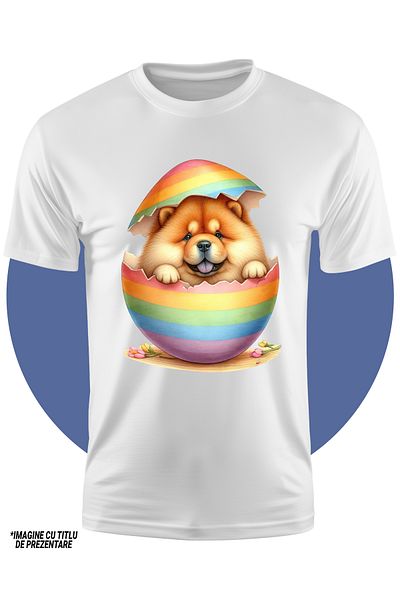 StoryGift Romania Tricou Copii Cu Un Catel Blanos Si Grasut, Ilustratie, Iese Dintr-un Ou Spart, Pentru Iubi