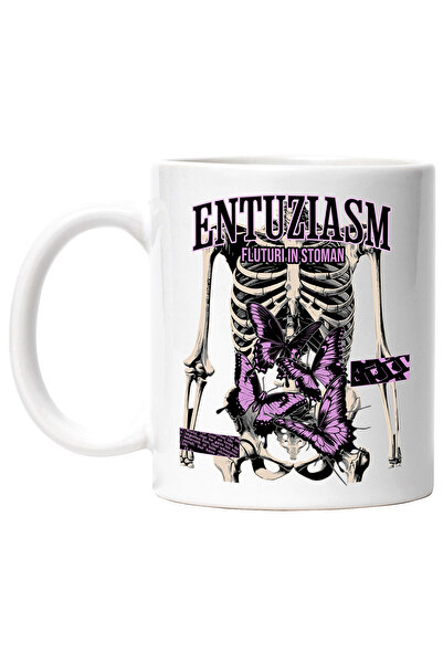 StoryGift Romania Cana Entuziasm - Fluturi In Stomac, Schelet, 330ml, Ceramic Cu Maner Alb, Cu Maner Alb Stg