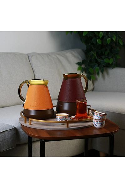 TAVOLO Lamar thermos set, 2 pieces, burgundy leather, orange