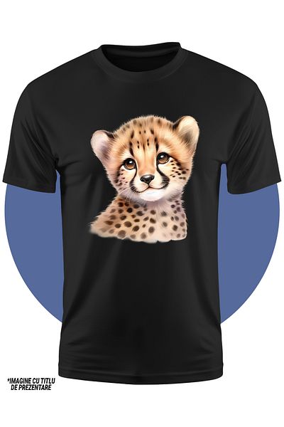 StoryGift Romania Tricou Copii Cu Un Pui De Ghepard Vesel, Ilustratie, Cuminte, Isi Asculta Parintii, Pentru