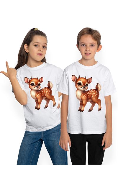 StoryGift Romania Tricou Copii Cu O Caprioara Micuta, Ilustratie, Natura, Fericire, Padure, Copilarie, Grija