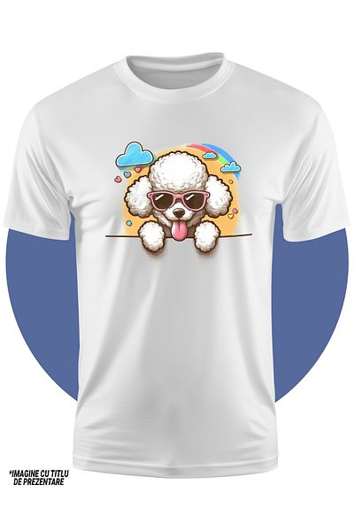 StoryGift Romania Tricou Copii Cu Un Catel Alb Cu Ochelari, Ilustratie, Blanos, Se Uita Peste Gard, Pentru I
