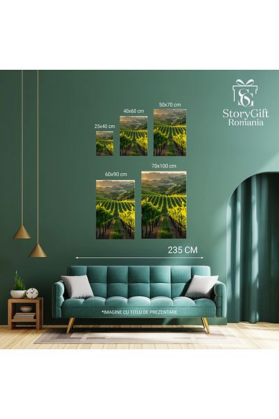 StoryGift Romania Tablou Canvas: Podgoria De Pe Deal Rasăritul Ce Luminează Rândurile De Viță De Vie Răsărită Pic