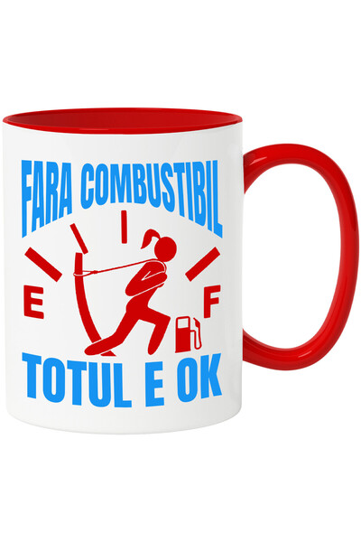 StoryGift Romania Cana Cu Semn Bord Nivel Combustibil Fata Tragand Sfoara Linia Text Fara Combusti, Cu Maner Rosu Stg