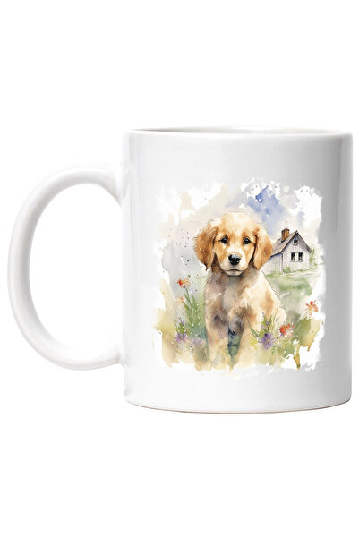 StoryGift Romania Cana Cu Catelus, Casa, Camp, Flori, Ilustratie Watercolor, ...