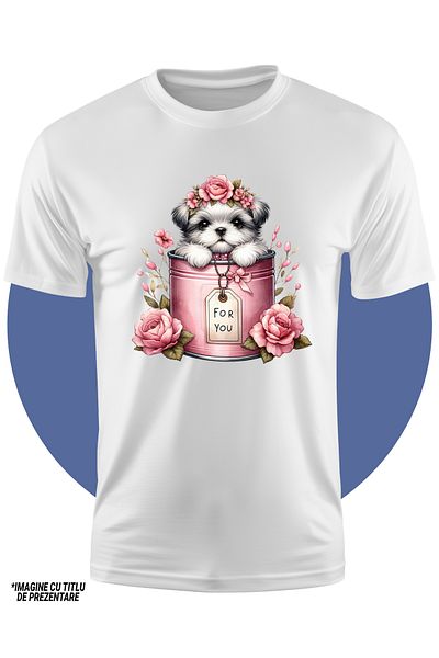 StoryGift Romania Tricou Copii Cu Un Catelus Blanos Care Iese Dintr-o Conserva, Ilustratie, Mesajul "for You