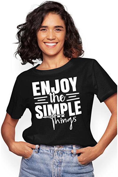 StoryGift Romania Tricou Femei Cu Un Text Motivational In Limba Engleza "enjoy The Simple Things" Blk_l