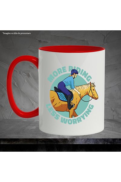 StoryGift Romania Mug With English Message More Riding Less Worrying, Horse Riding, Multicolor 330 ml, , With ,STG