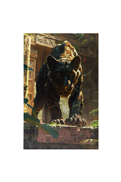 StoryGift Romania Tablou Canvas: Statuie Pantera Neagra Furioasa Pregatita De...