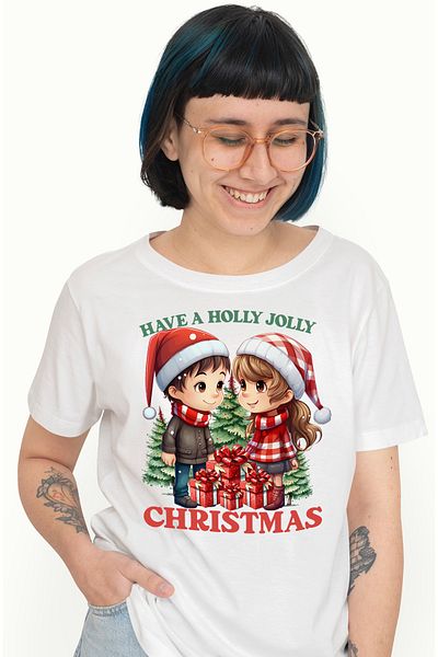 StoryGift Romania Tricou Femei Cu Fetita Si Baietel Cu Mesajul "have A Holy Jolly Christmas", Crac Wht_l