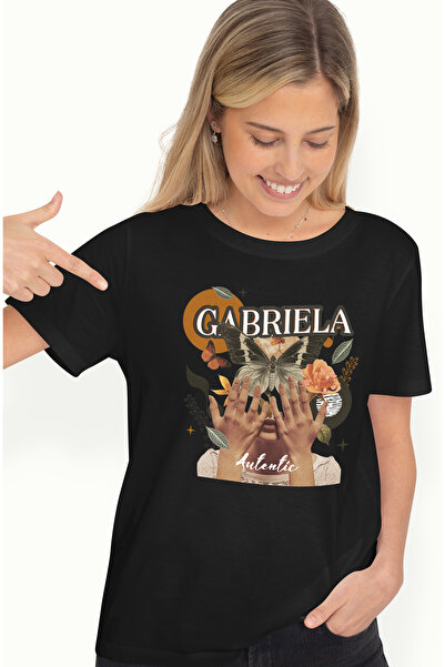 StoryGift Romania Tricou Femei Cu Numele Gabriela, Colaj Fata, Fluture, Flori...